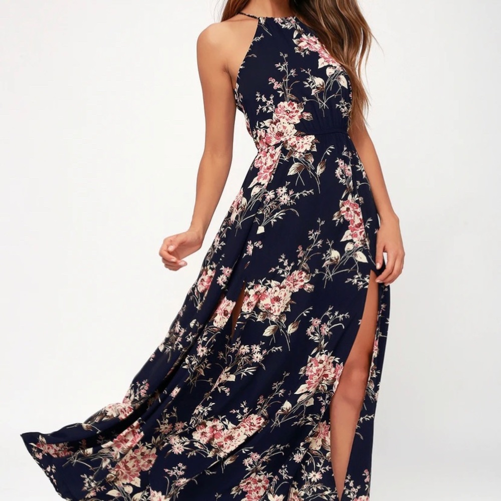 Navy Blue Floral Maxi Dress 🌸